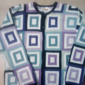 Vintage Talbots Tiles Squares Color Block Cardigan Sweater